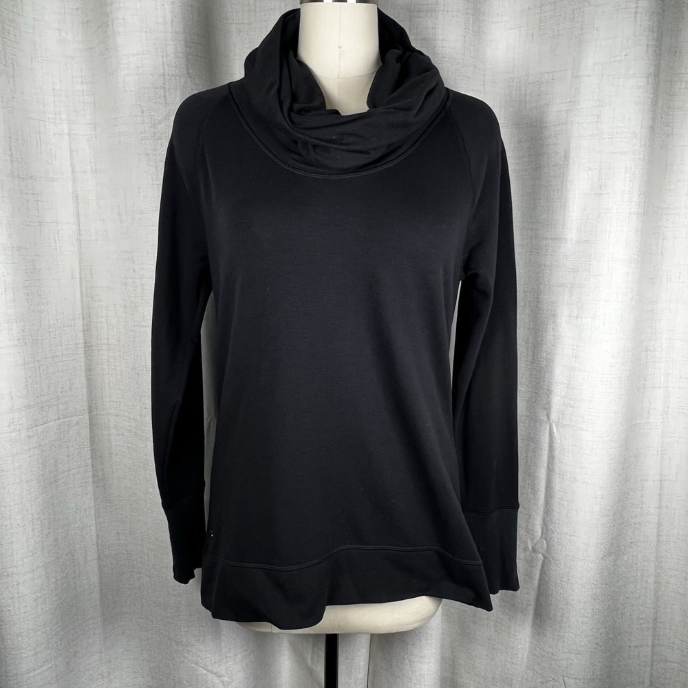 Athleta Fleece Funnel Neck Pullover Sweatshirt Women's Large Black Athleisure